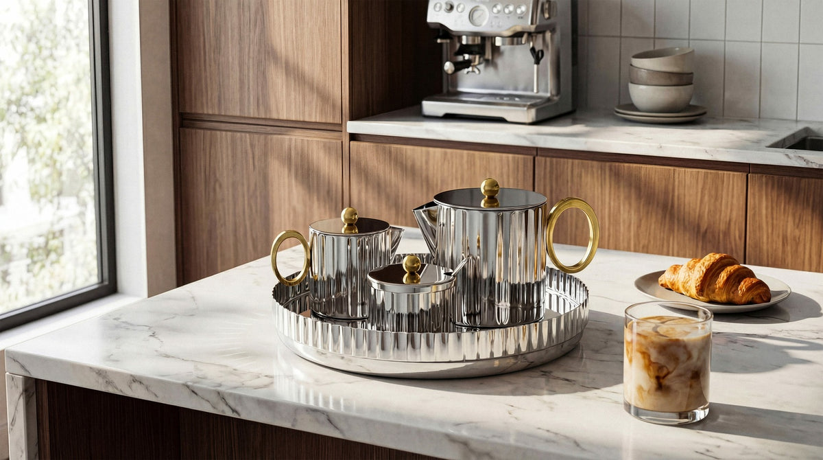 GUILDED TEA SET OF 3 TWO TONE