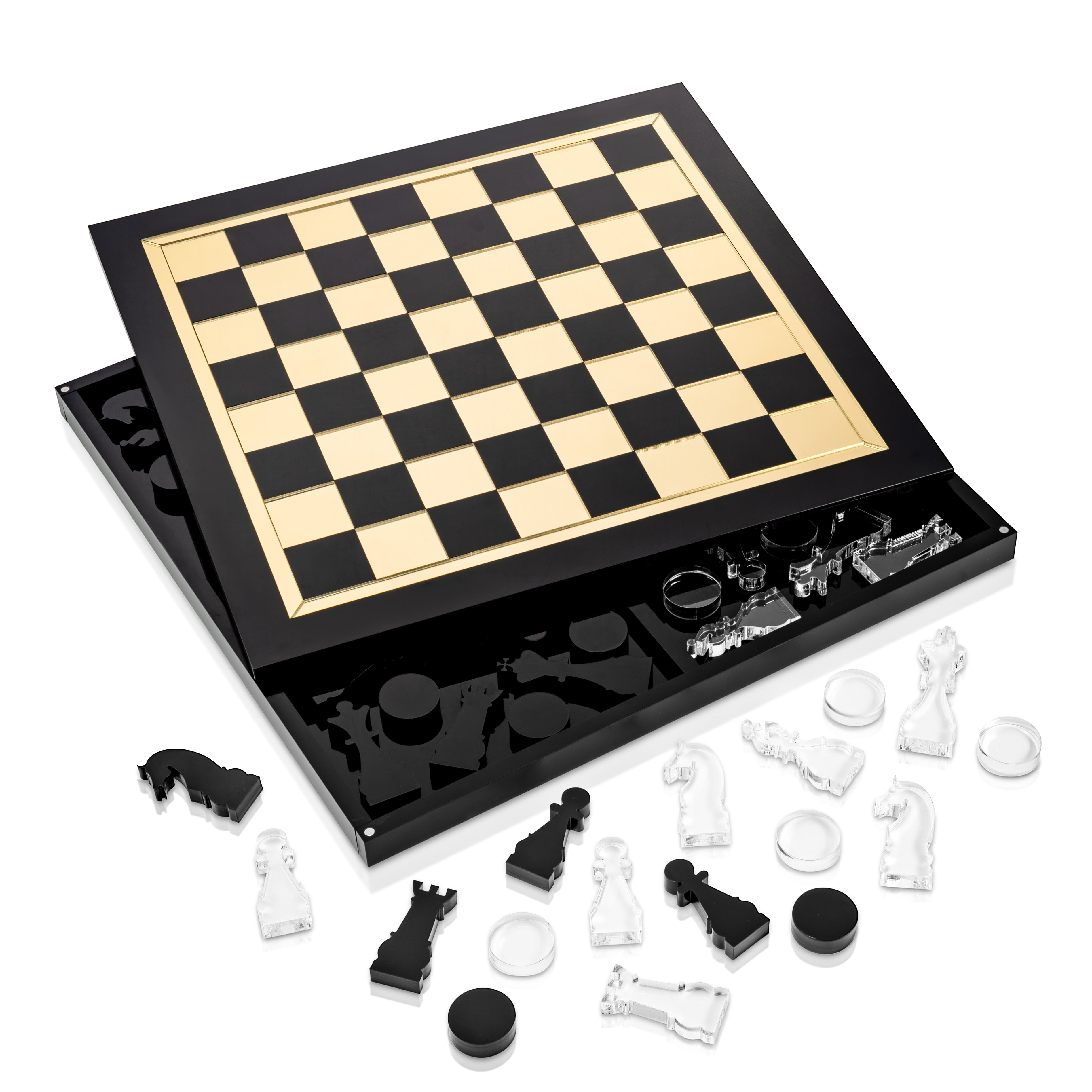 Luxe Gold and Black Chess and Checkers Game Set