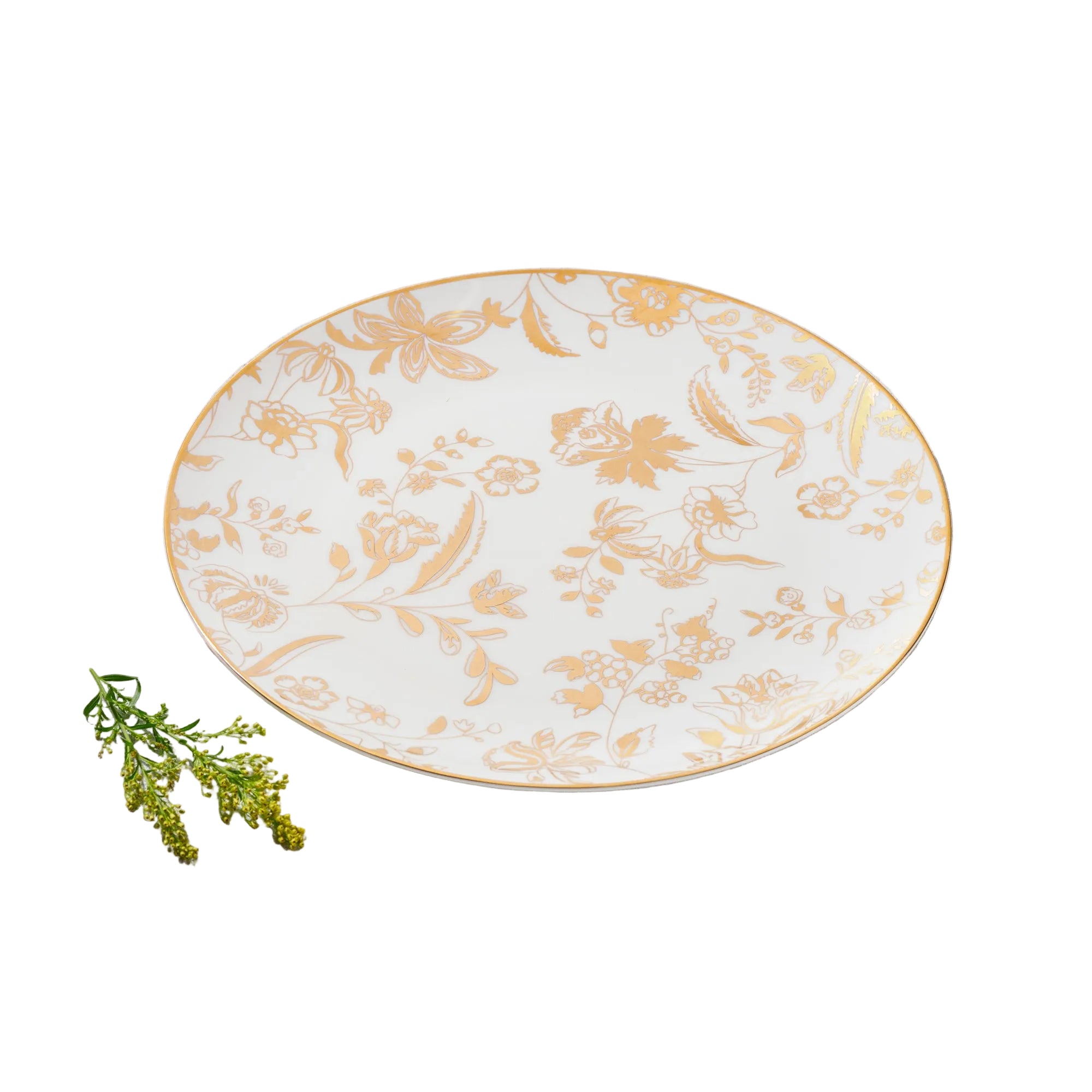 Vikko Blossom White & Gold Floral Charger