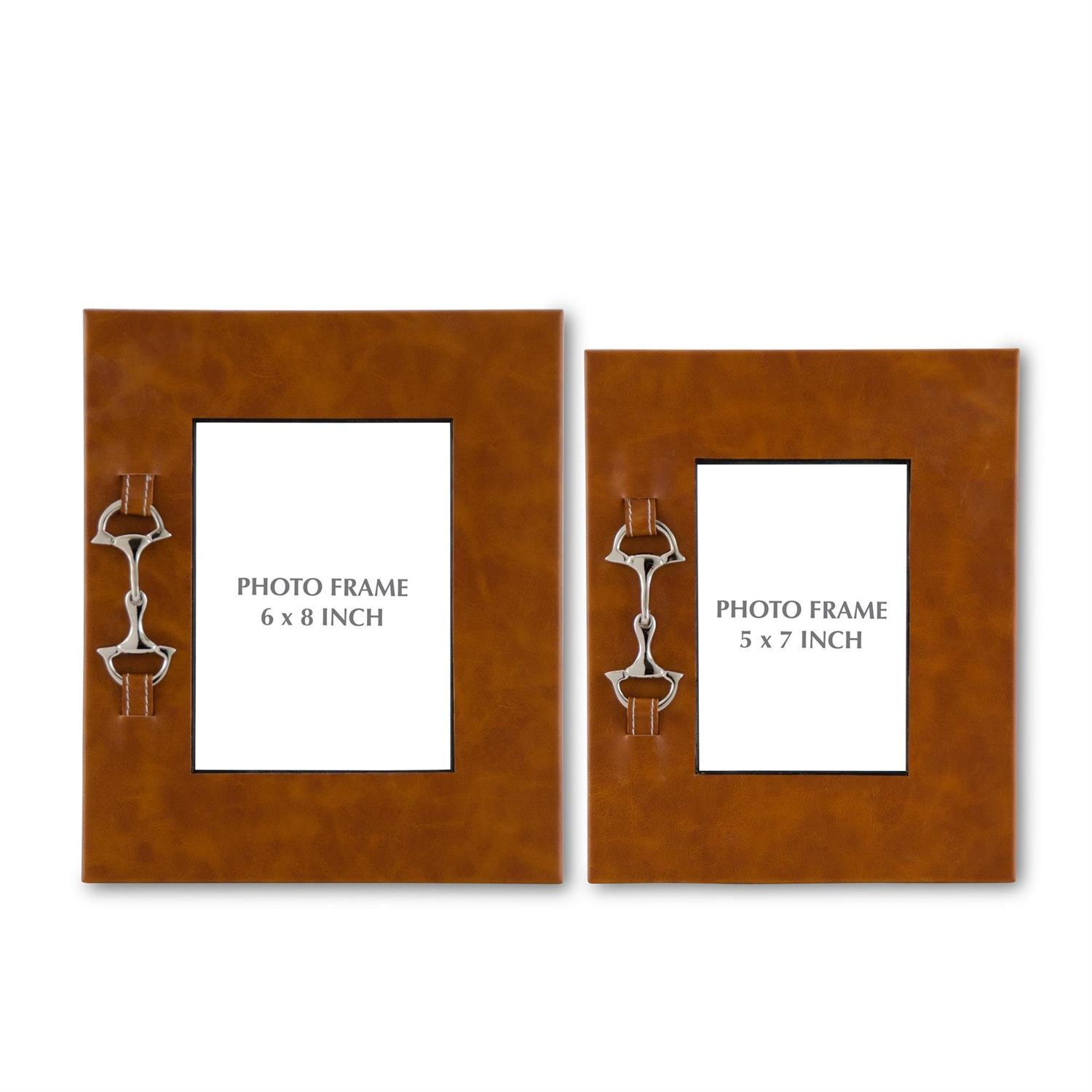 Tan Leather Photo Frames w/Silver Horse Bit