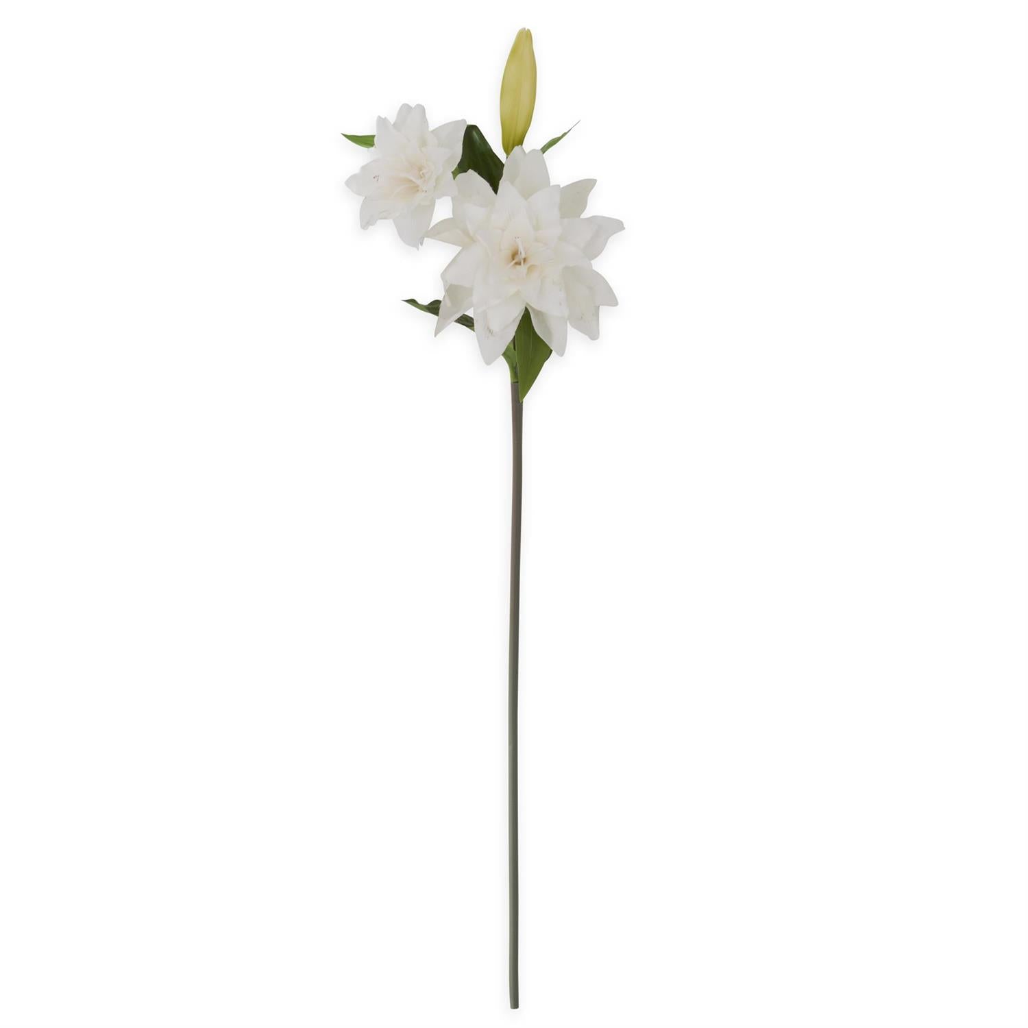 White Real Touch 2 Blooms & 1 Bud Lily Stem