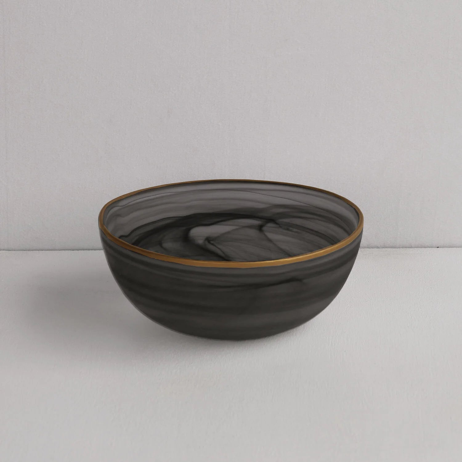 Glass Frosted Black Alabaster Medium Bowl with Gold Rim