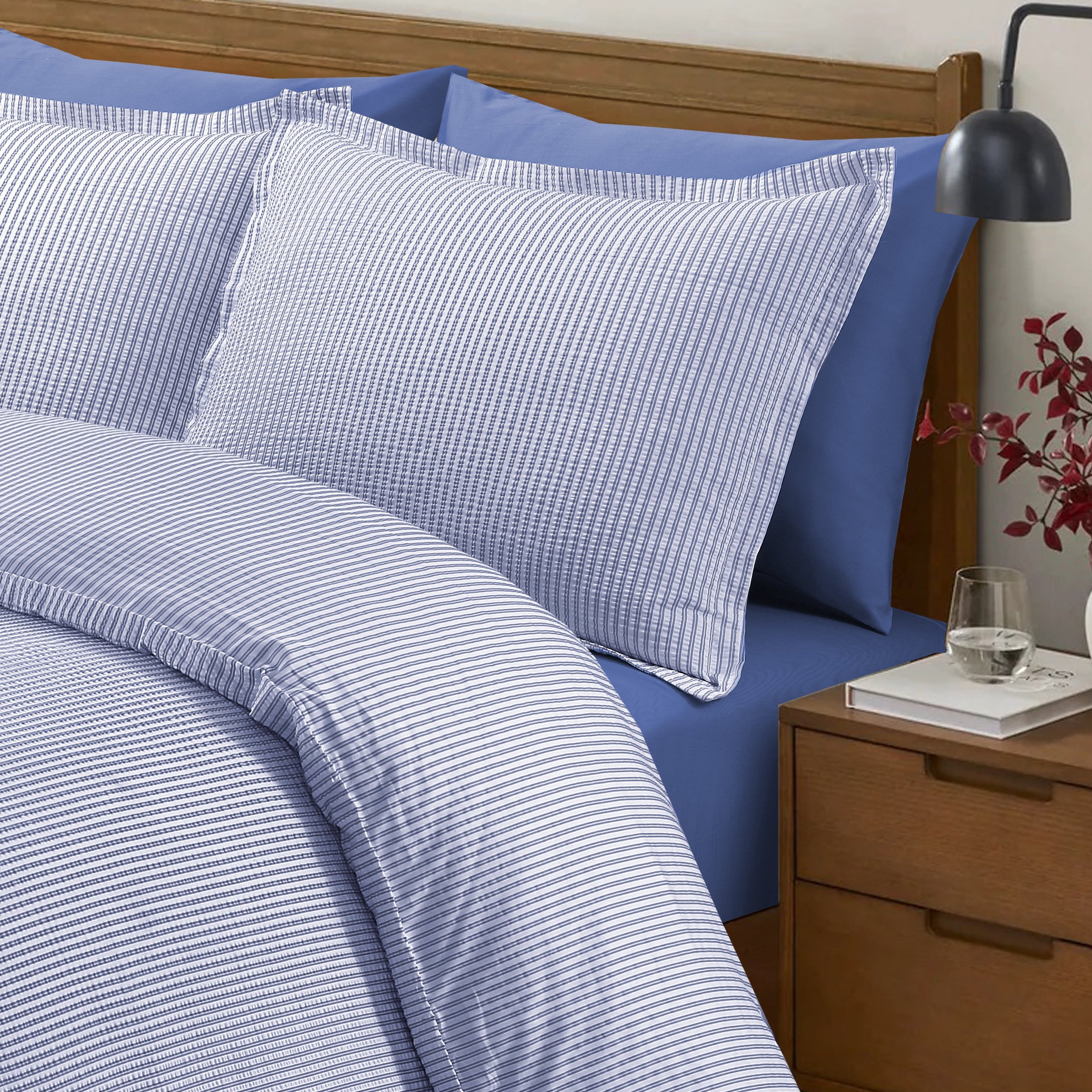 Seersucker coastal blue stripe duvet set