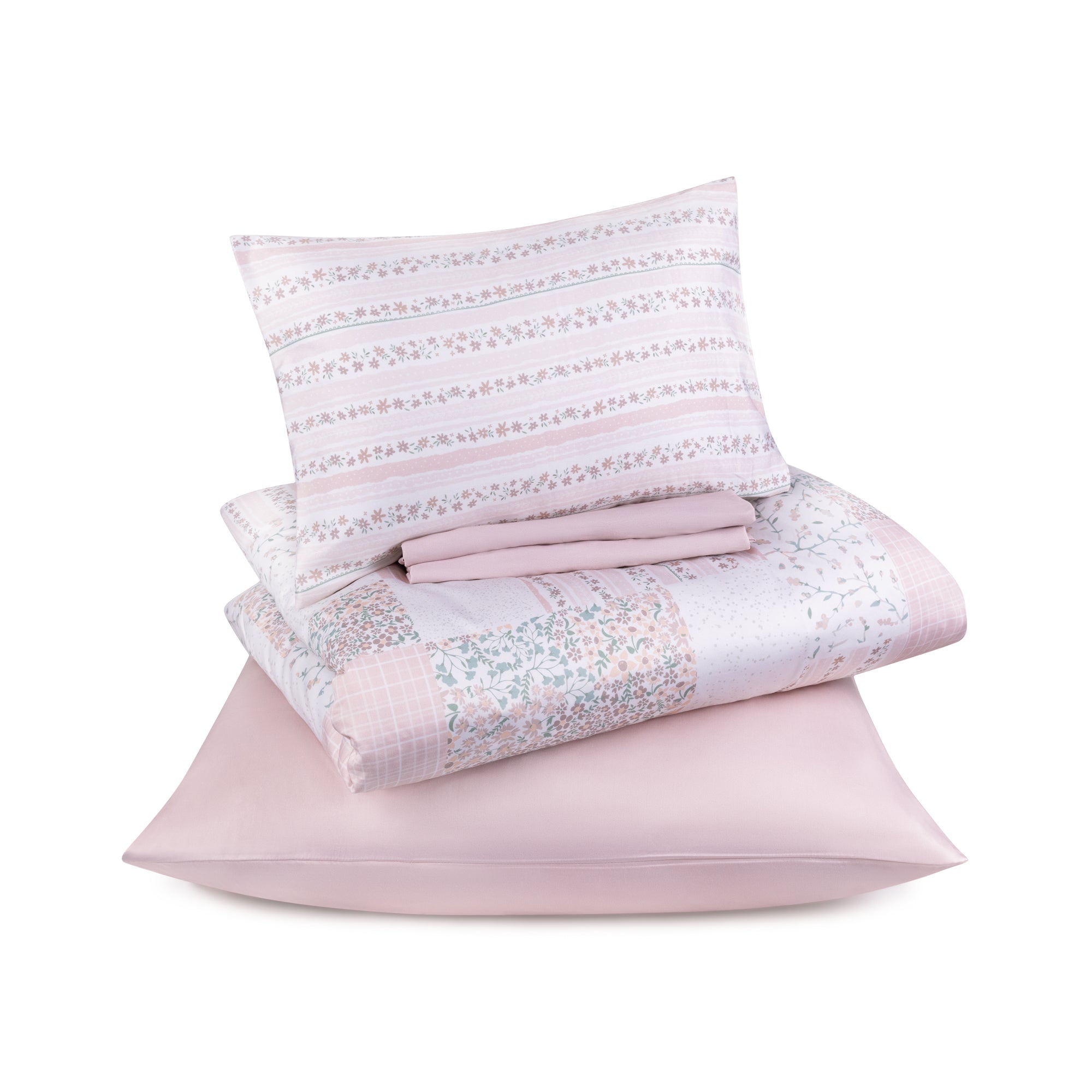 Petite Belle Flora Patchwork Crib Set- Pink/Grey