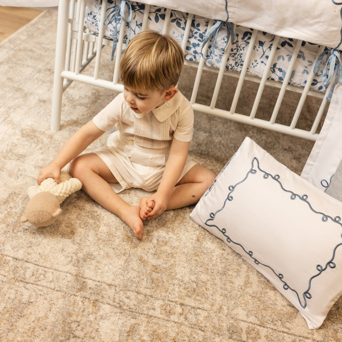 Petite Belle Lafayette Powder Blue Embroidered Crib Set