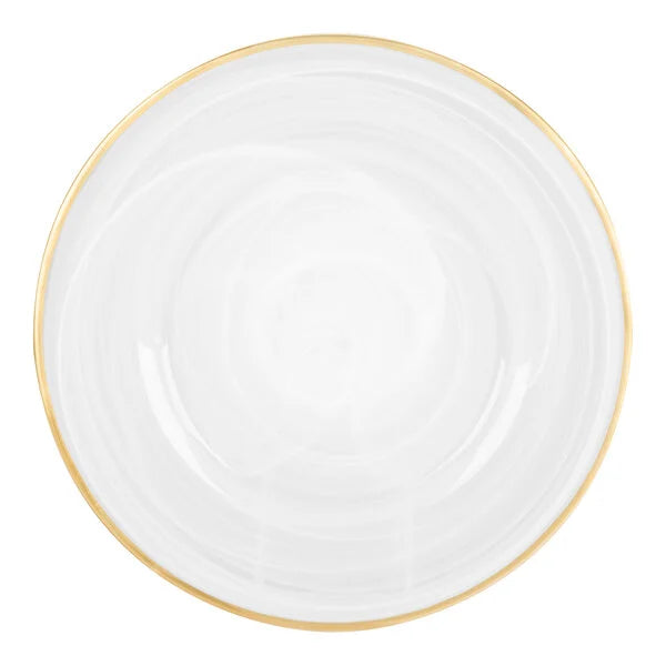 White Alabaster Glass Charger Plate with Gold Rim set of 4