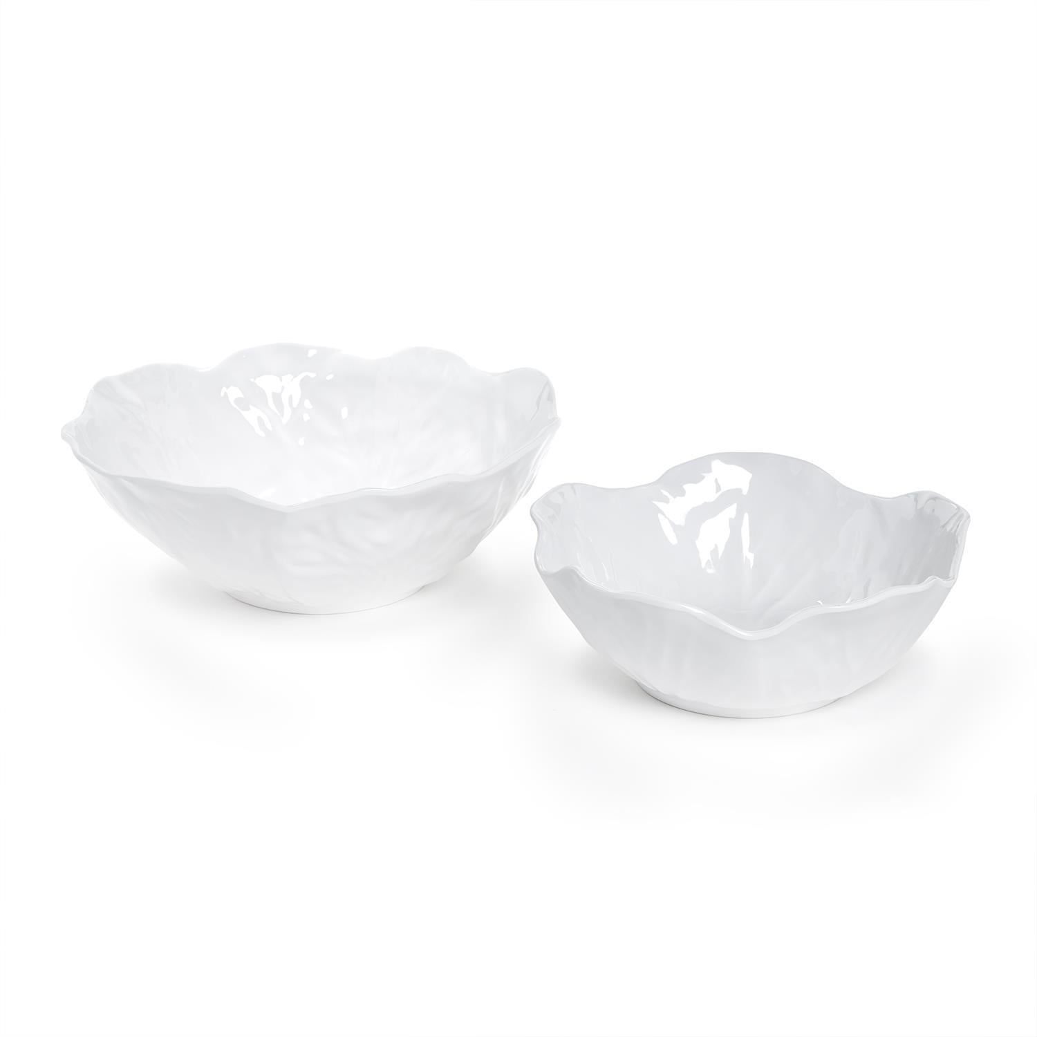 White Cabbage Patterned Serving Bowls