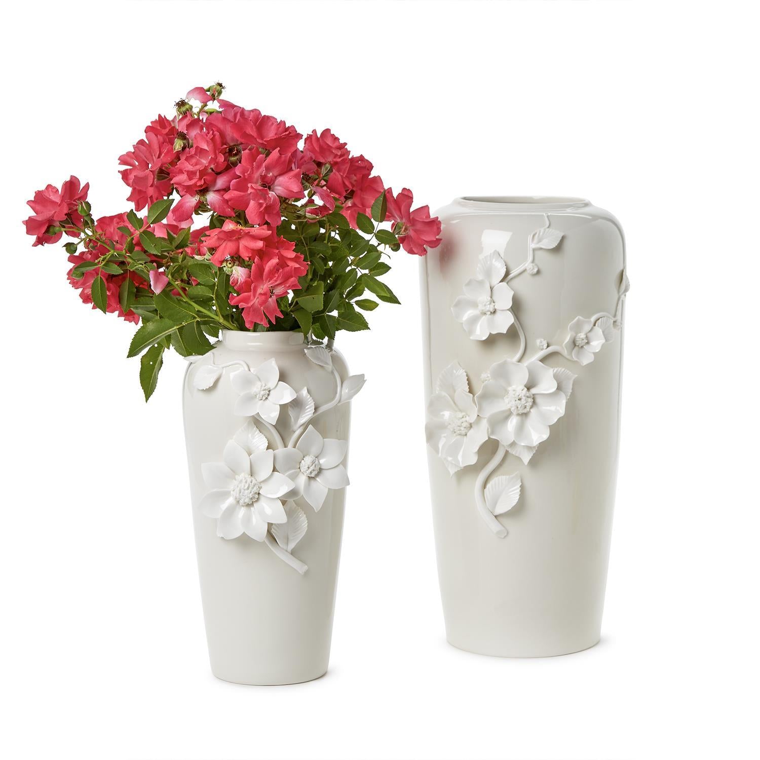 3-D Sculpted Flowers Porcelain Vase