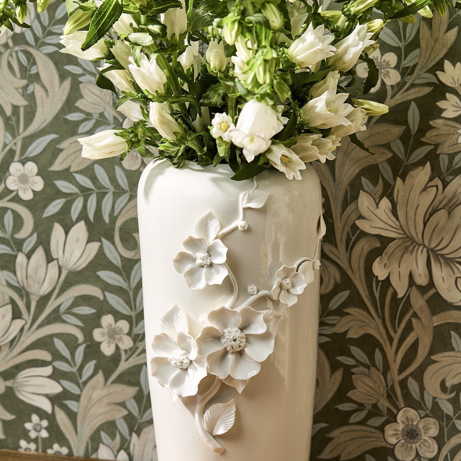 3-D Sculpted Flowers Porcelain Vase