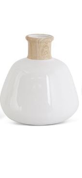 White Stoneware Vase with Wood Decal Base