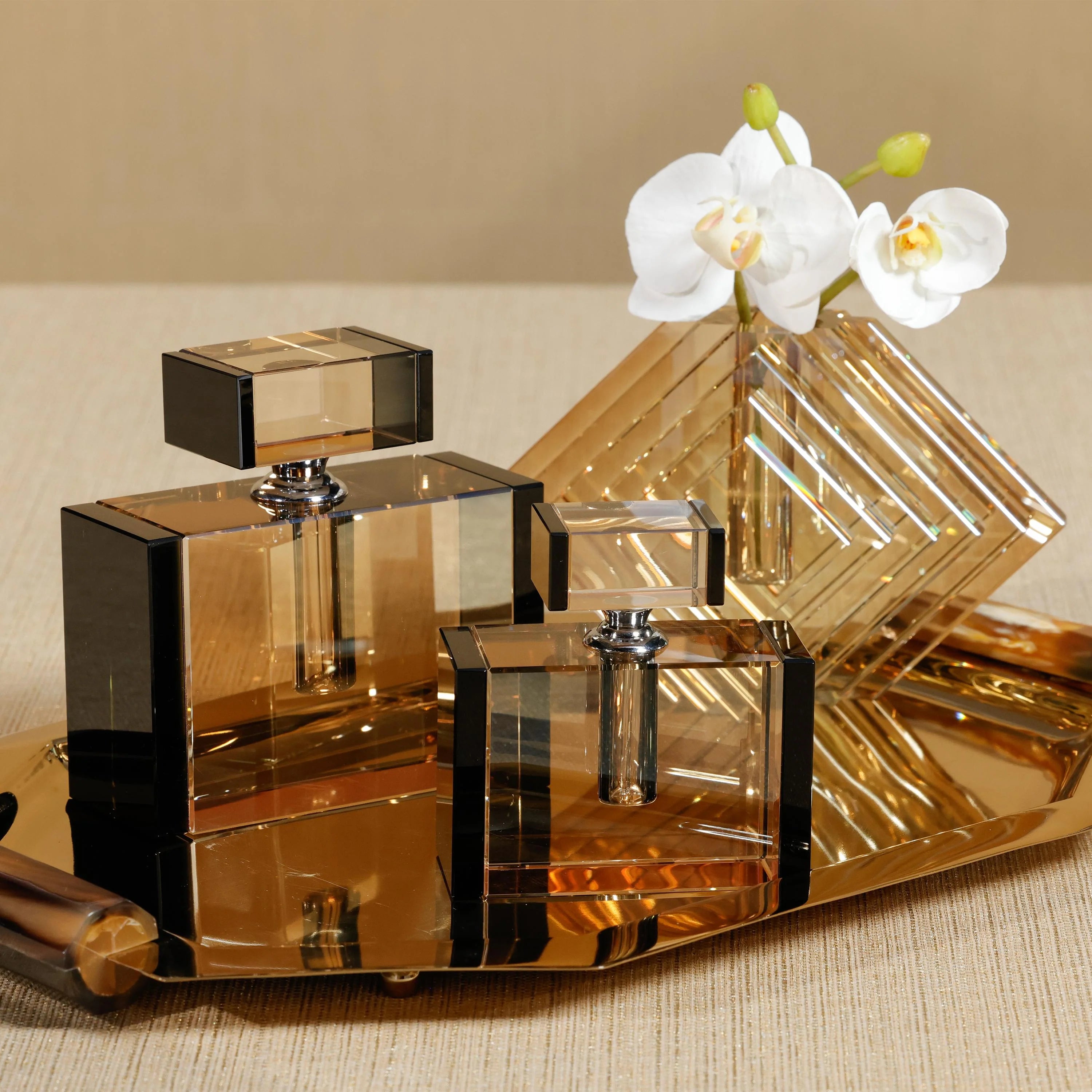 Zodax Decorative Crystal Tonal Black & Amber Glass Perfume Bottle