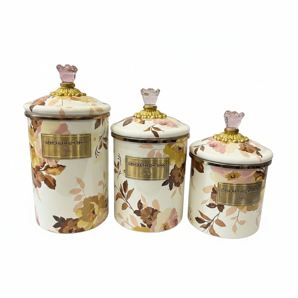 MacKenzie-Childs White Wild Rose canister
