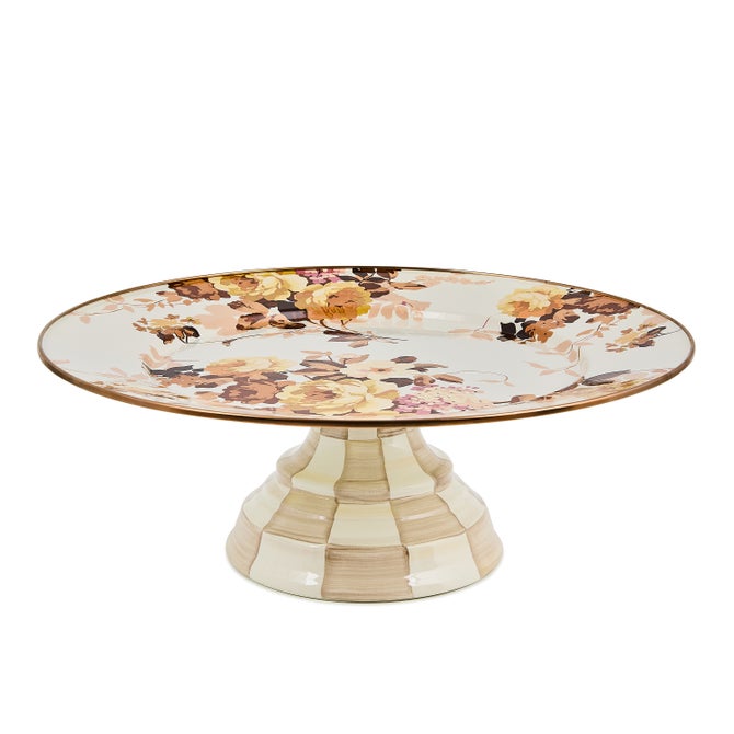 MacKenzie-Childs White Wild Rose large pedestal platter