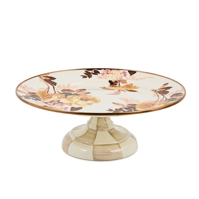 MacKenzie-Childs White Wild Rose small pedestal platter