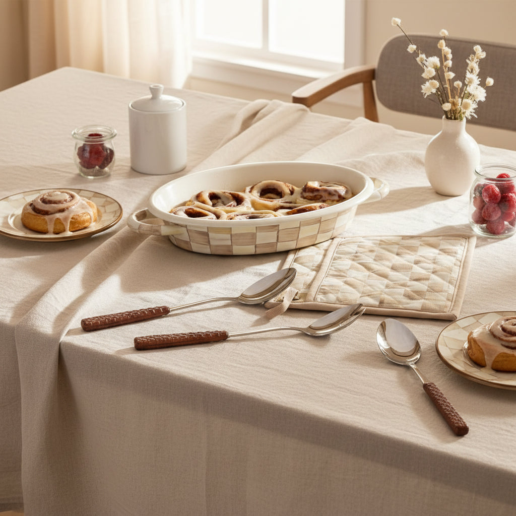 MacKenzie-Childs Mocha Check Medium Oval Gratin Dish
