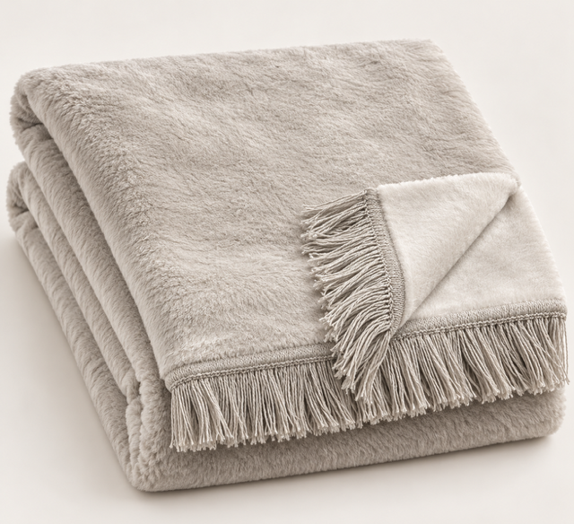 Reversible Ivory/ Grey Throw Blanket