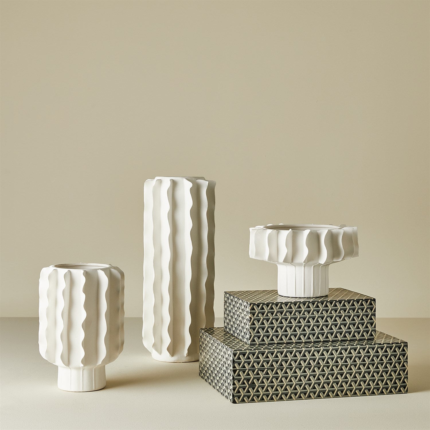 Global Views Frilled Matte White Vase