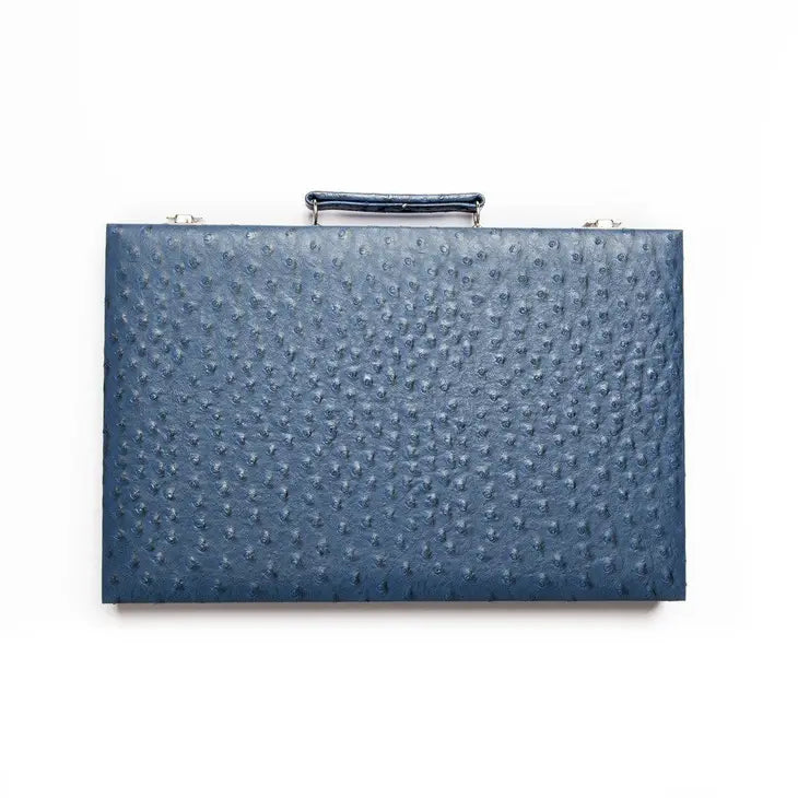 New School Backgammon Set in Blue Ostrich