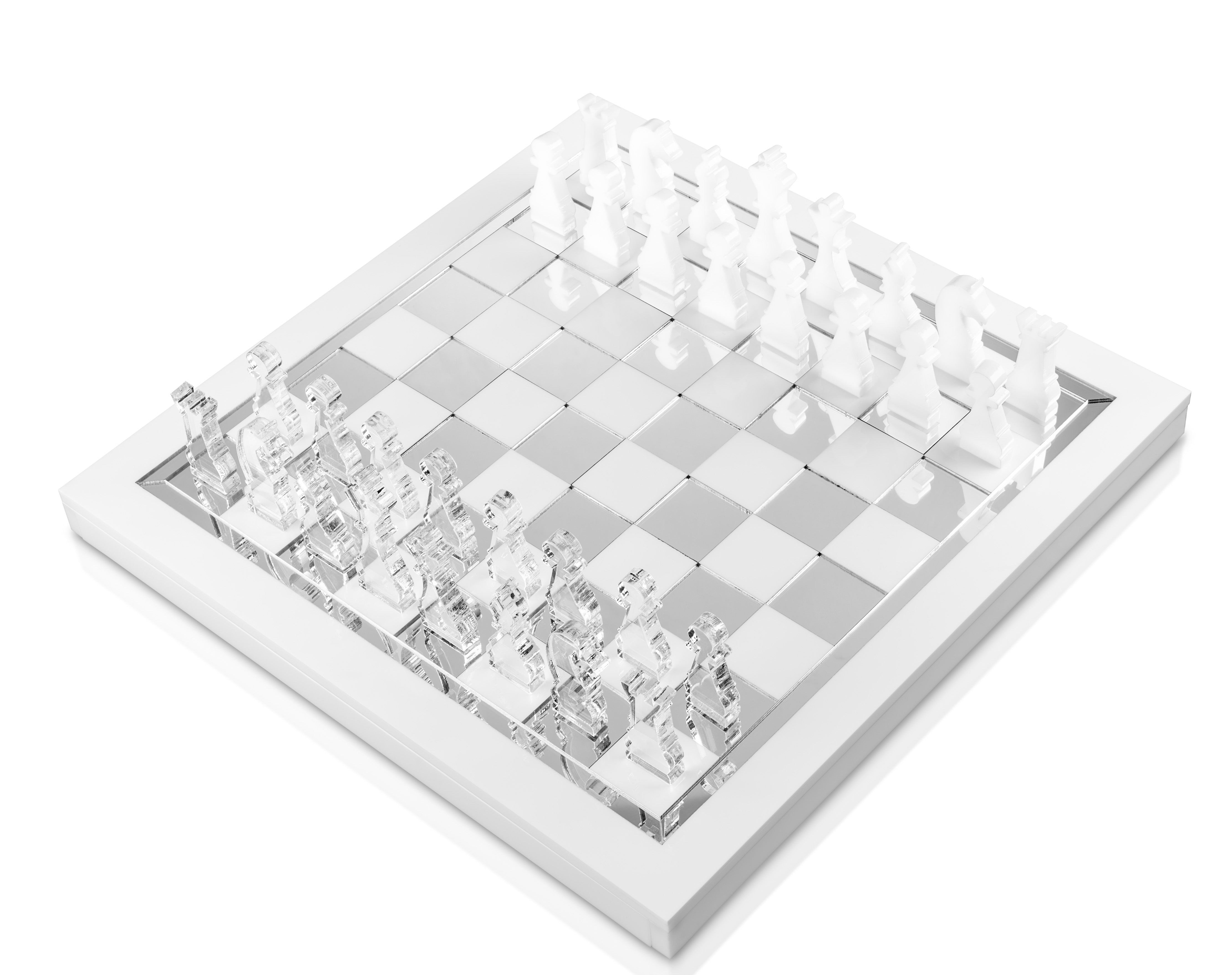 Luxe Silver and White Chess and Checkers Game Set