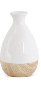 White Stoneware Vase with Wood Decal Base