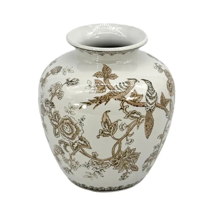 Brown Ceramic Chinoiserie Vase