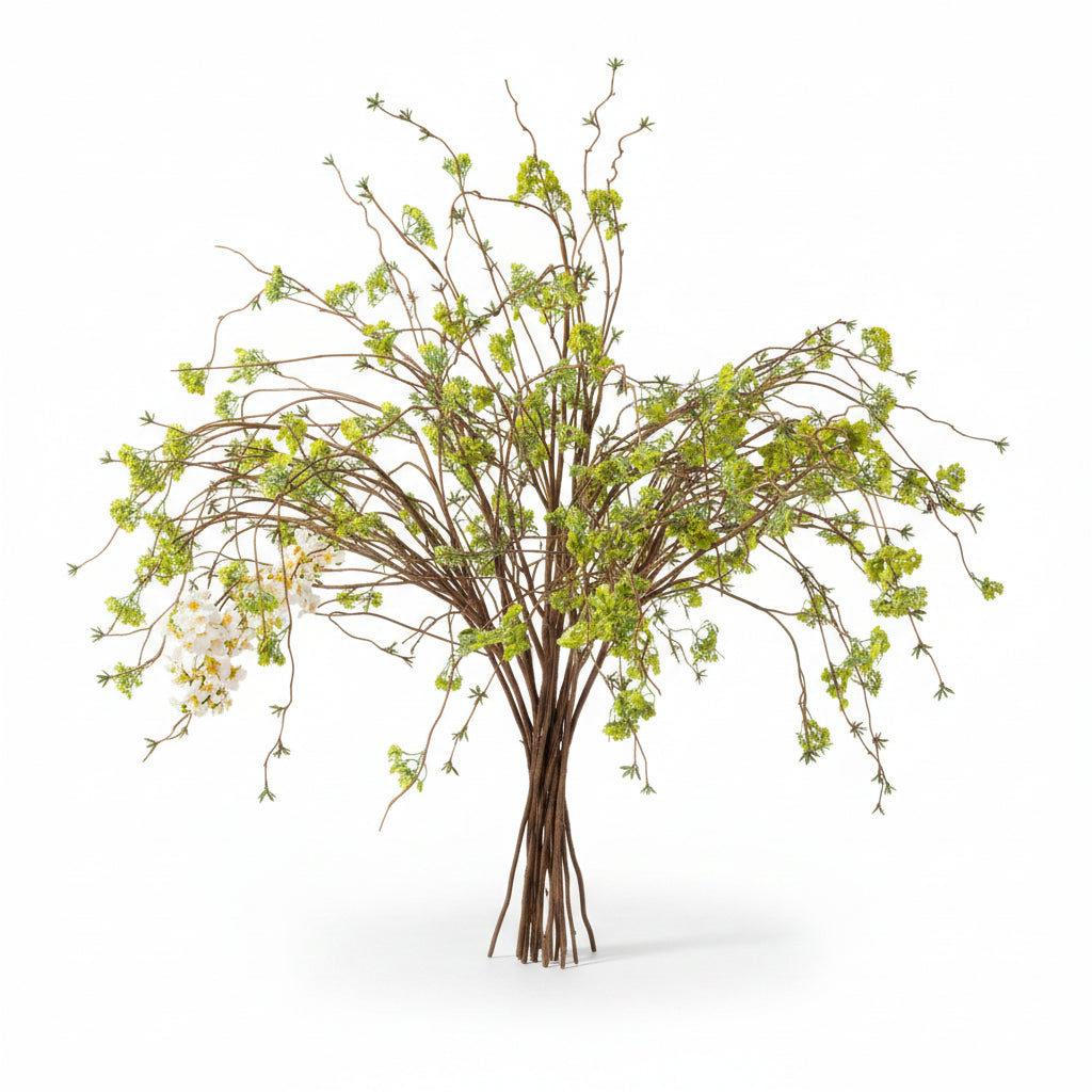 Faux greenery branch stem with leafy foliage