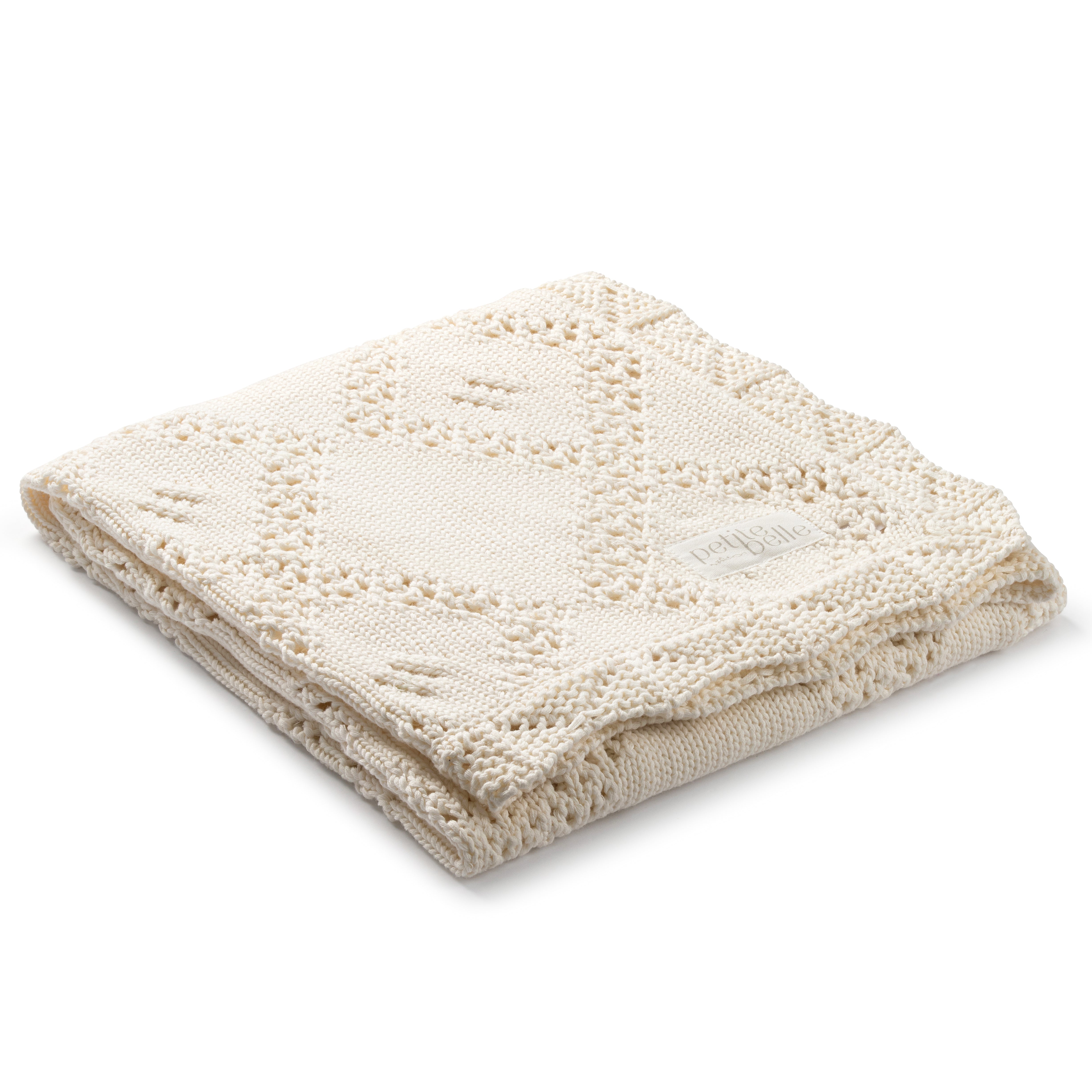 Petite Belle Ivory Diamond Crochet Knit Blanket & Pouch Set