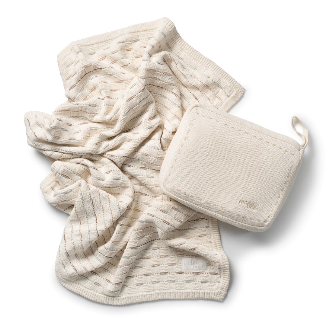 Petite Belle Sand Weave Knit Blanket & Pouch Set