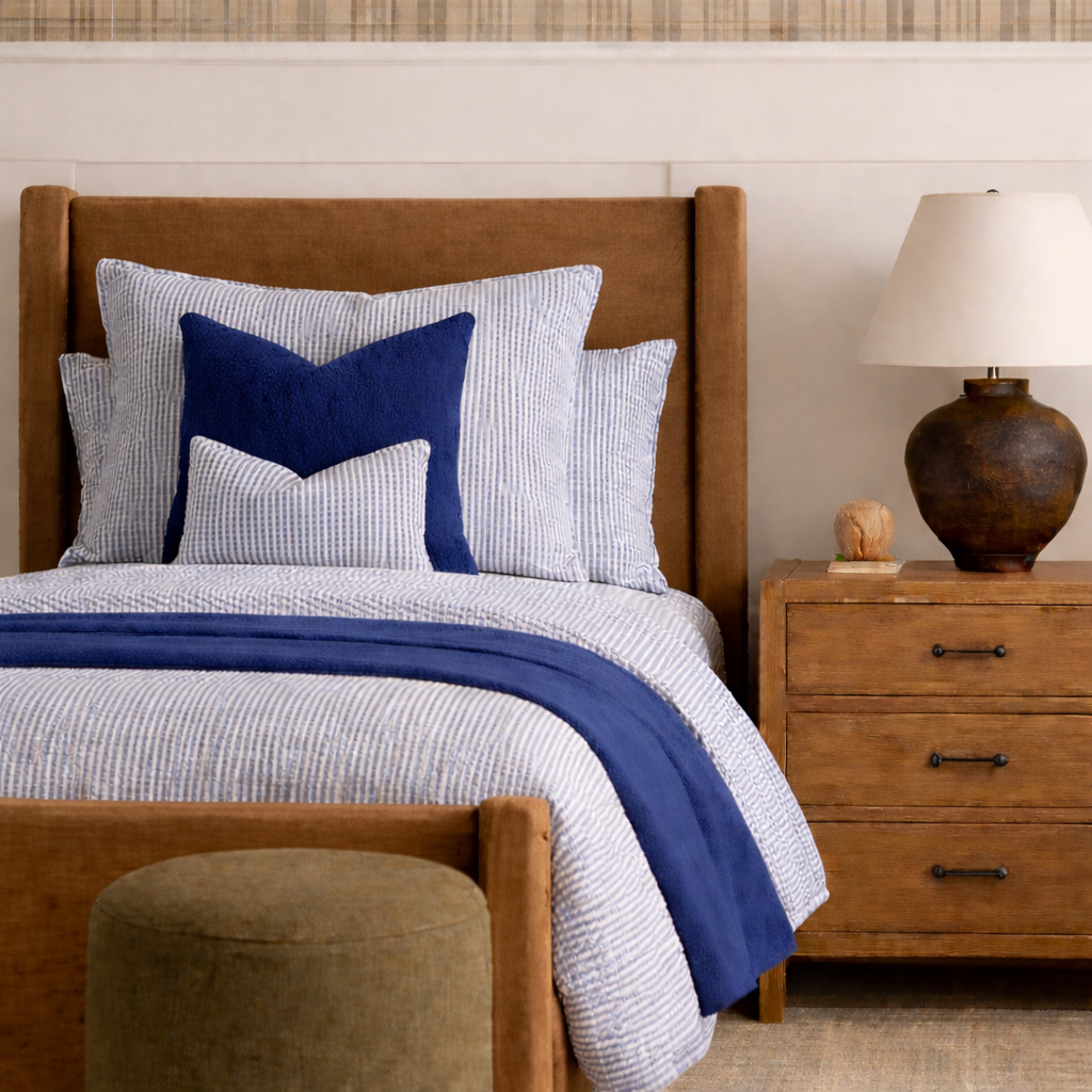 Aura Home Seer Sucker Stripe Duvet Set-Blue