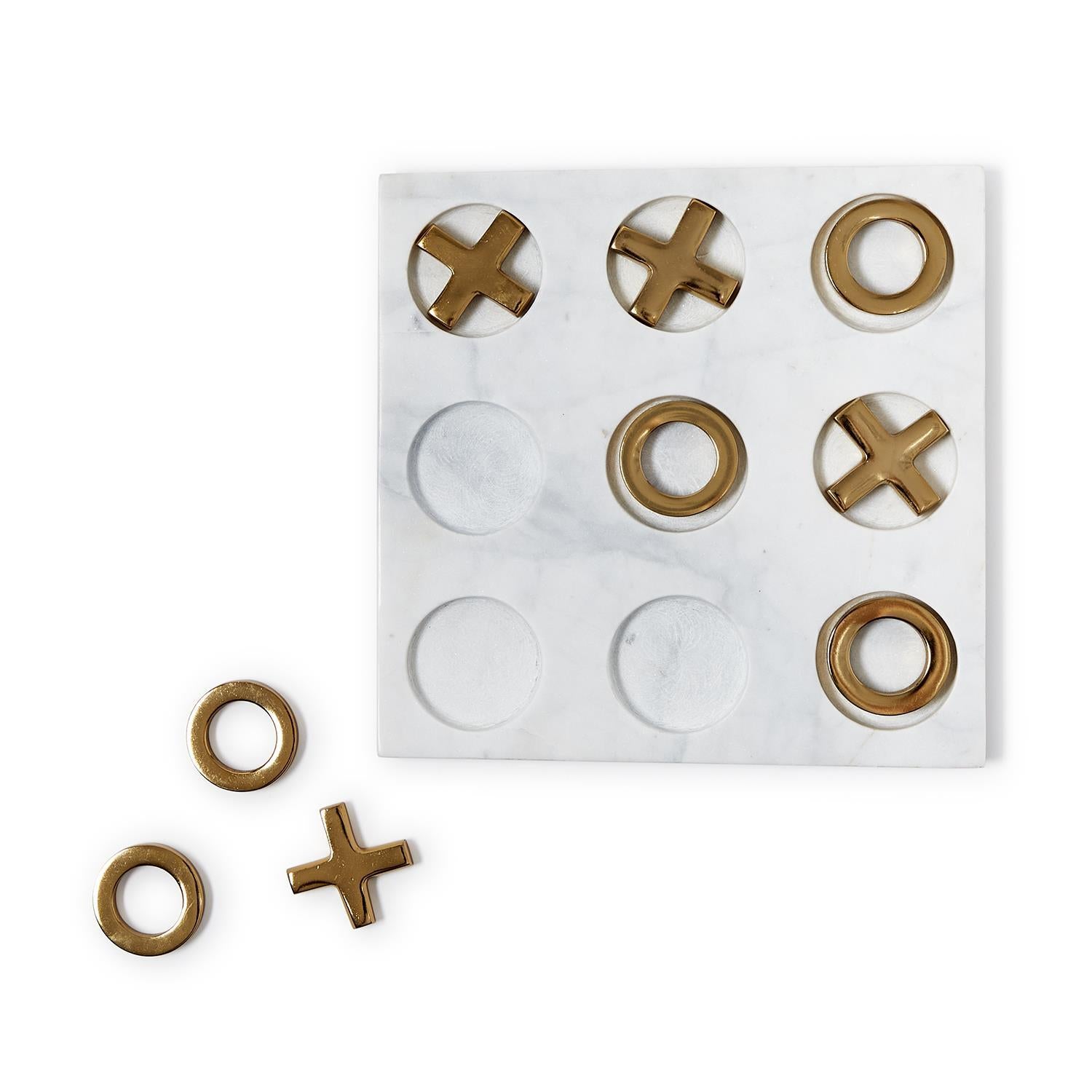 Piazza Marble Hand-Crafted Tic-Tac-Toe with Gold Game Pieces