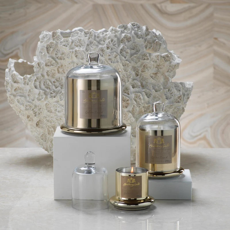 Apothecary Guild Gold Scented Candle Jar with Glass Dome- Golden Beach