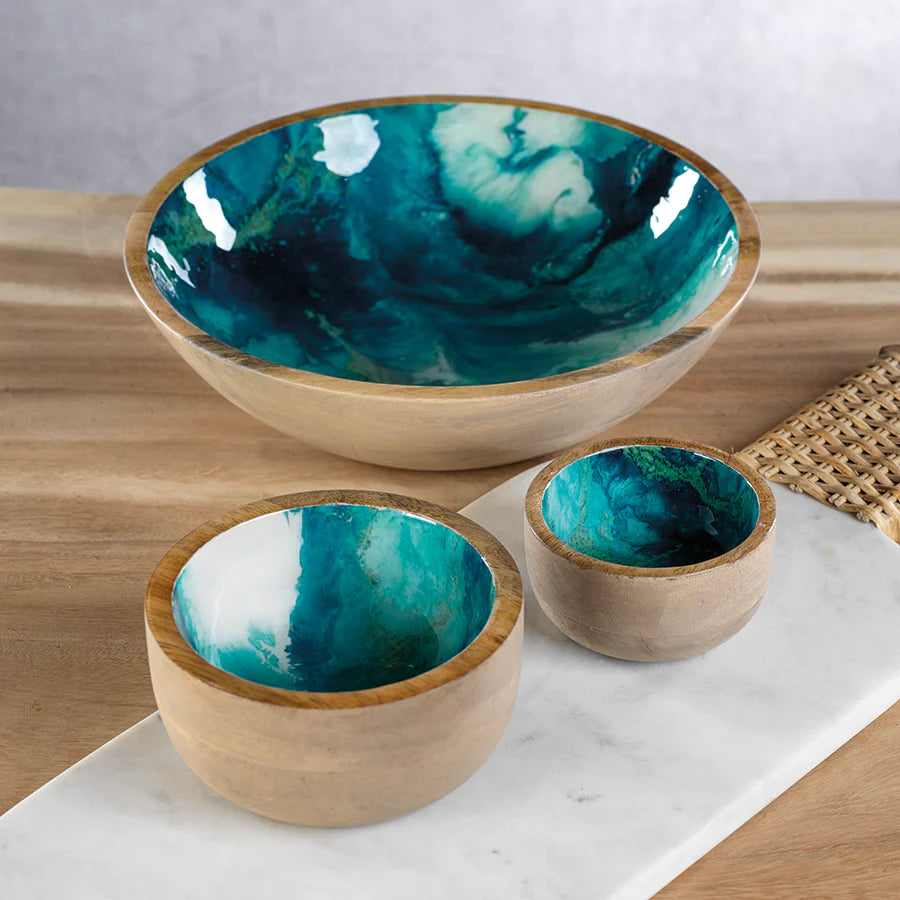 Zodax Seychelles Mango Wood Bowl - Paint Splash Blue