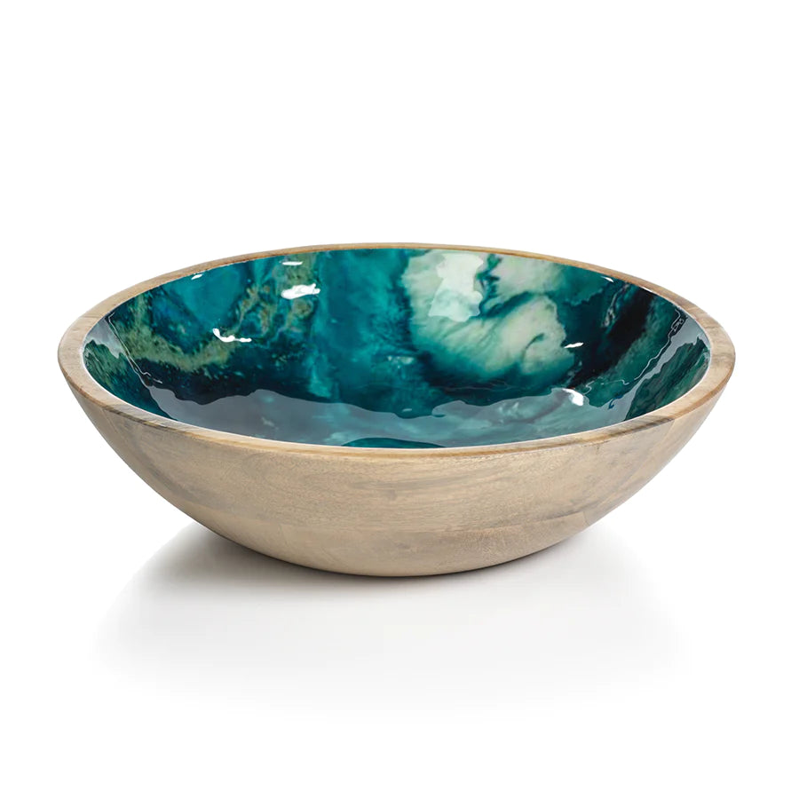 Zodax Seychelles Mango Wood Bowl - Paint Splash Blue