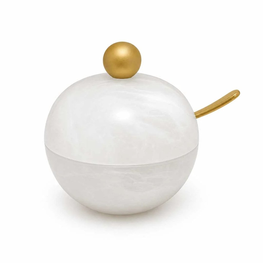 Resin White Swirl/Gold with Honey Dish Spoon
