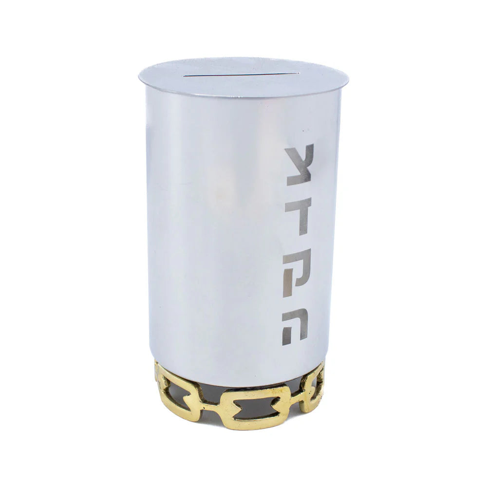 BT Shalom luxe linked stainless steel tzedakah box