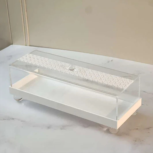 Lucite White Laser Cut Design Cake Tray & Lid