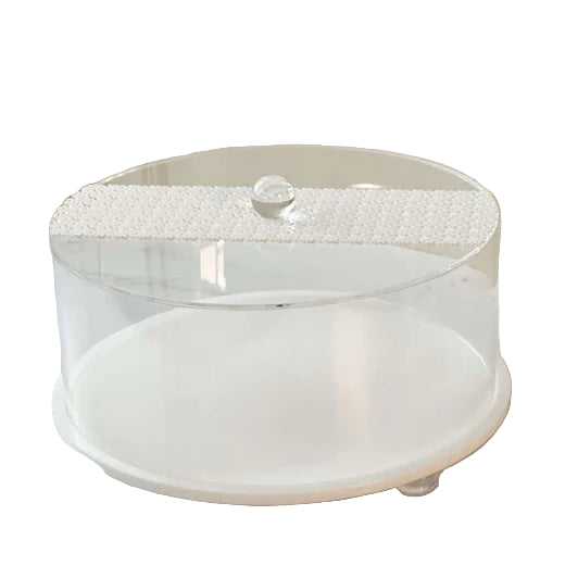 Round Lucite White Laser Cut Cake Dome