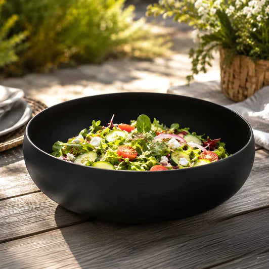 Matte Black Stainless Steel Round Salad Bowl