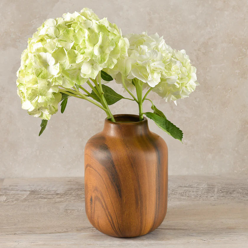 Sakura Dark Walnut Look Ceramic Vase- Tall 8in