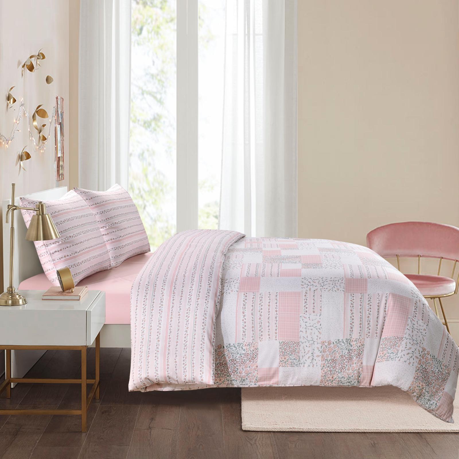 Flora Patchwork Duvet Set- Pink/Grey