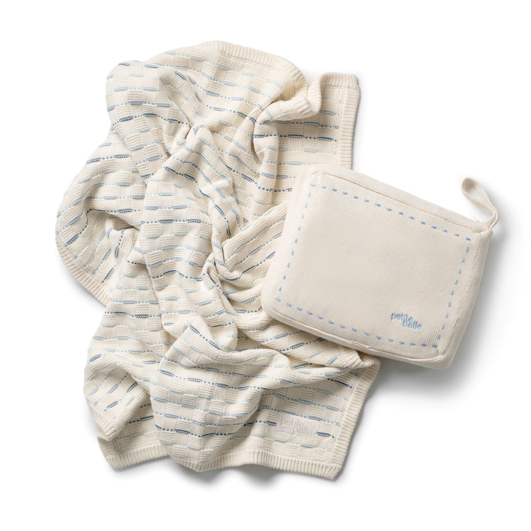 Petite Belle Powder Blue Weave Knit Blanket & Pouch Set