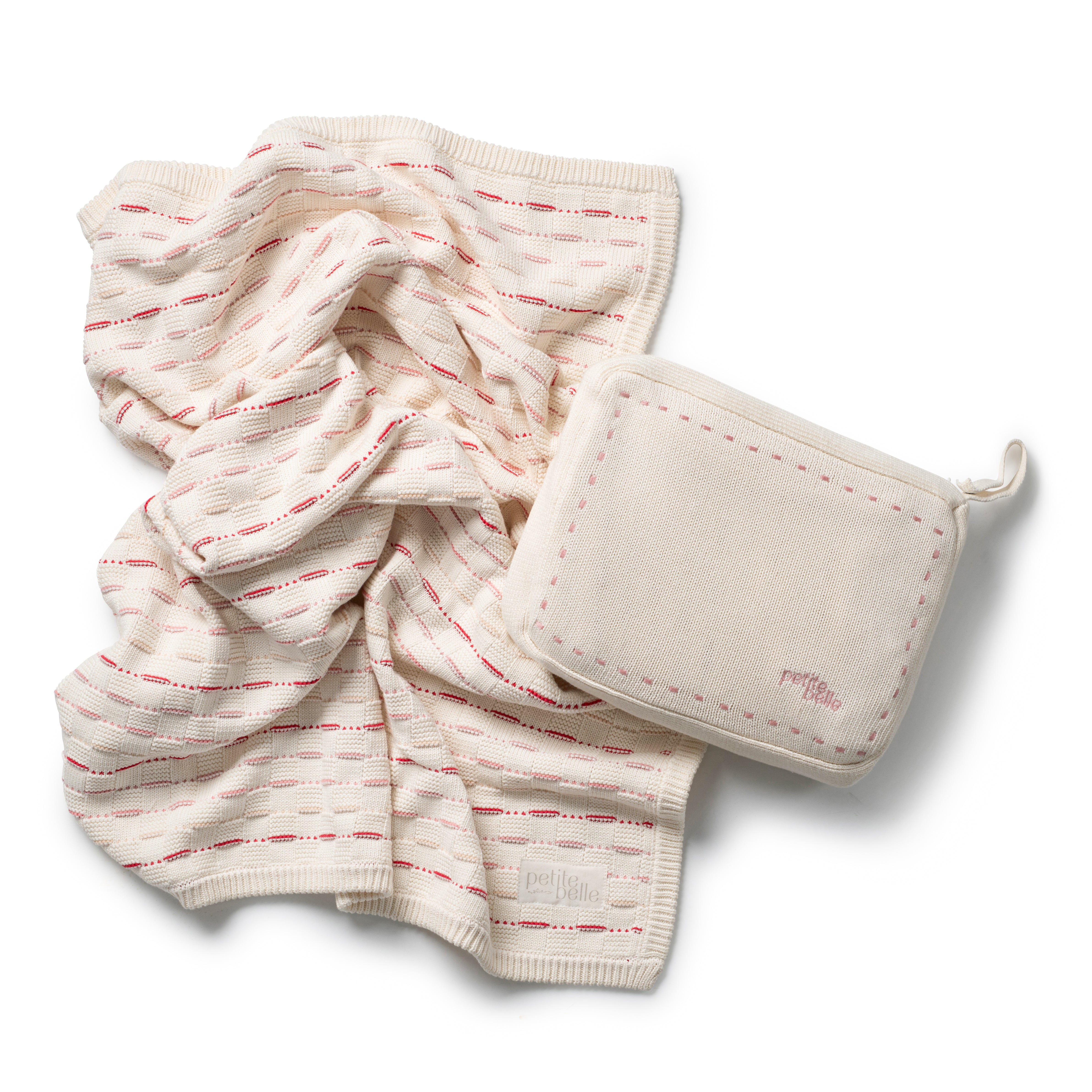 Petite Belle Ruby Blush Weave Knit Blanket & Pouch Set