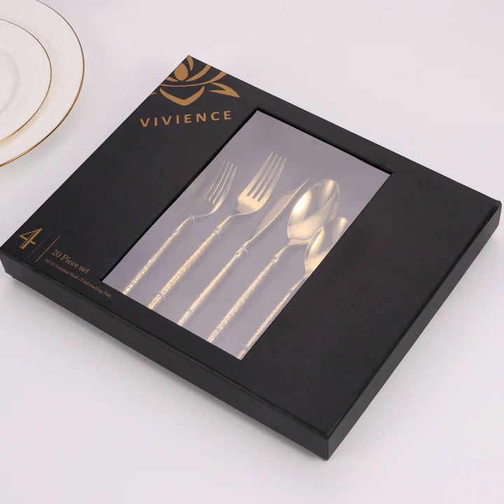 Flatware Set Gold with Hammered Handles