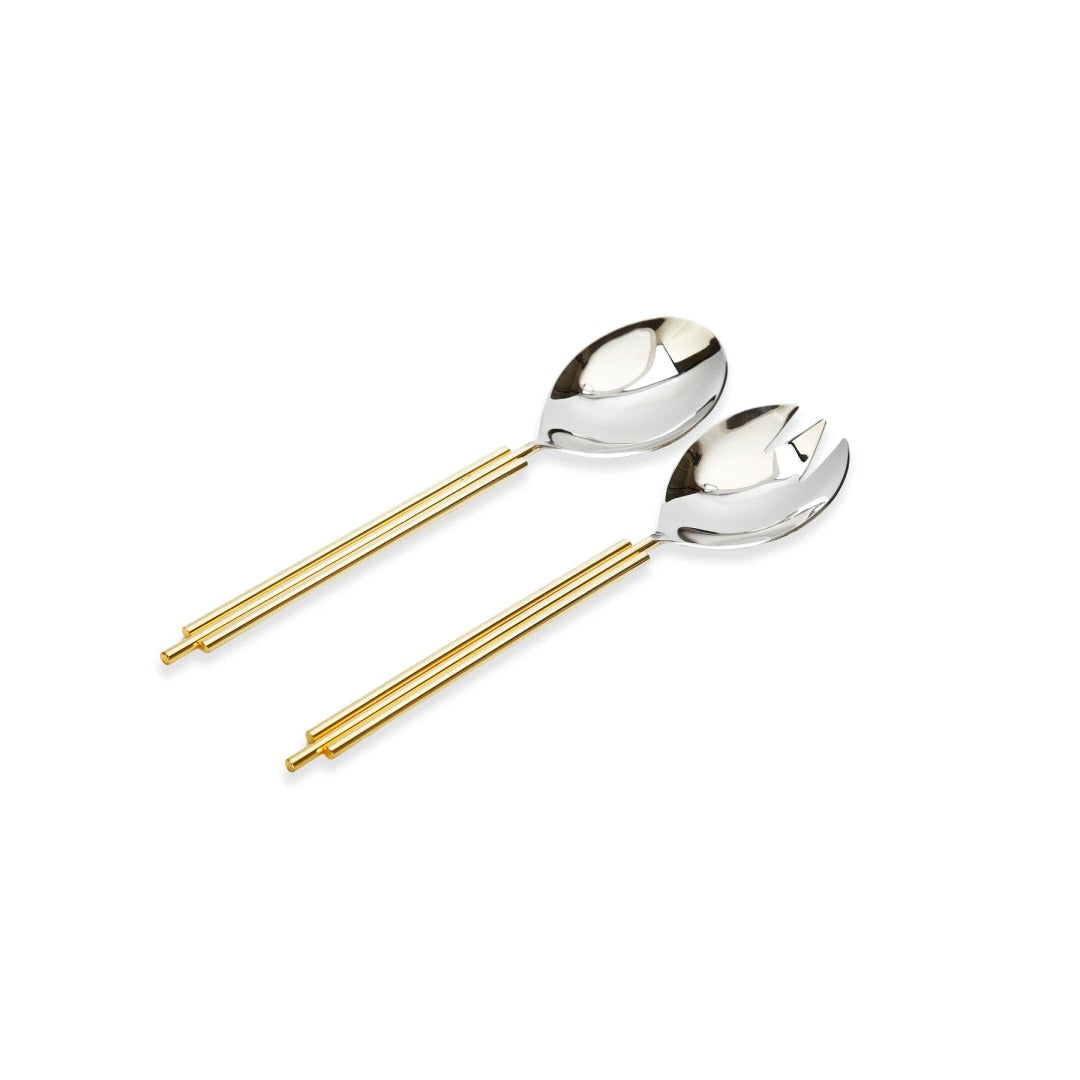 Set of 2 Salad Servers with Gold Symmetrical Design