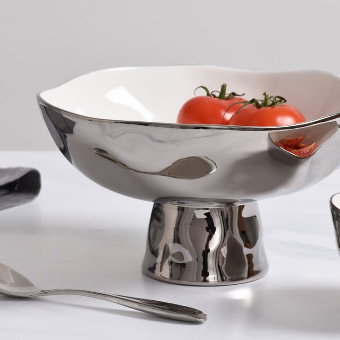 Silver Porcelain Footed Bowl