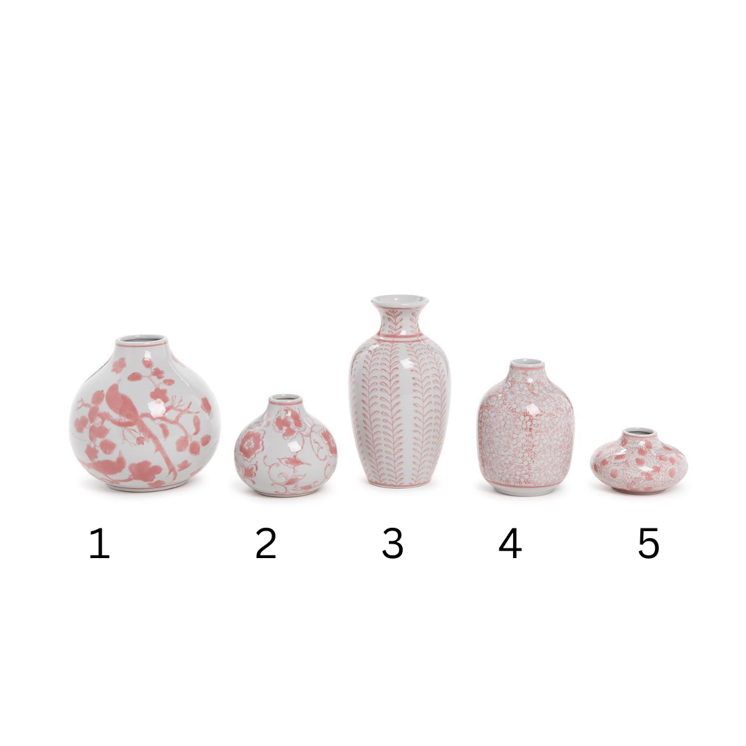 Pink Chinoiserie Hand-Painted Bud Vases