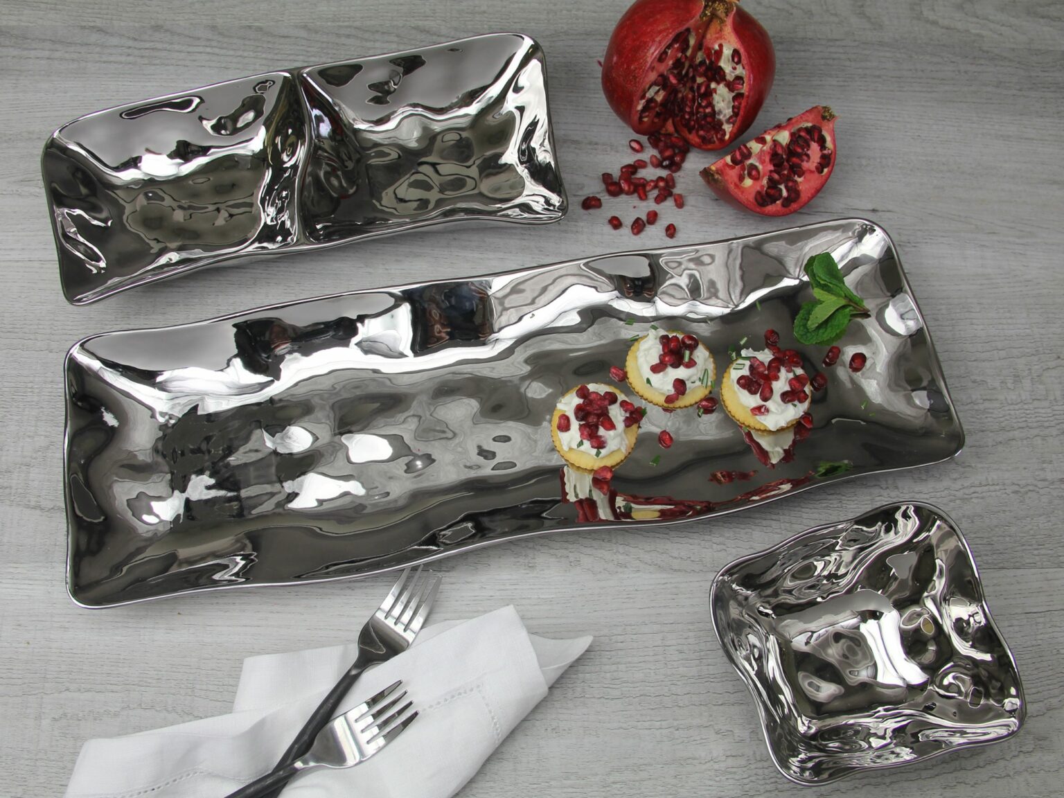 Silver Porcelain Square Snack Bowl