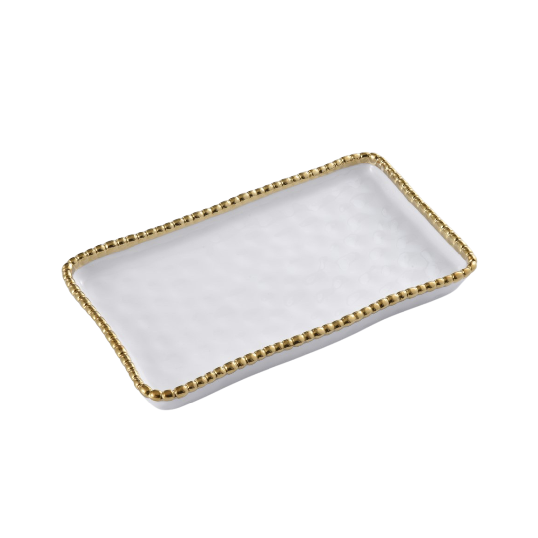 Gold Rimmed Rectangular Vanity Tray