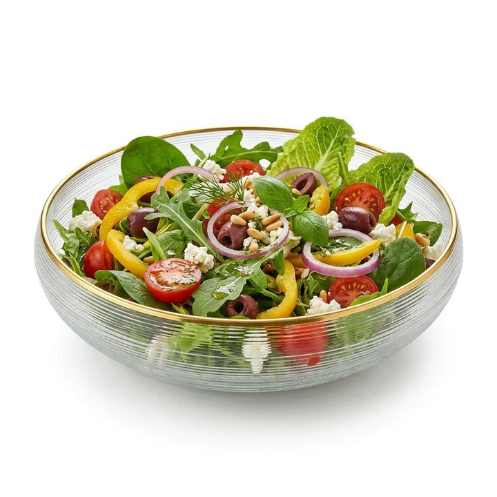 Curved Glass Bowl with Gold Rim