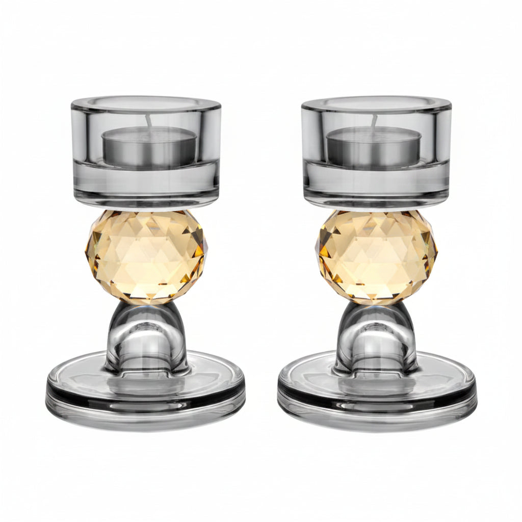 Smoke crystal candle holders with amber ball